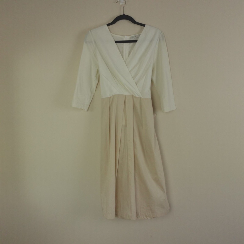 Whyci‎ Milano Dress White Beige Surplice Neckline Italy